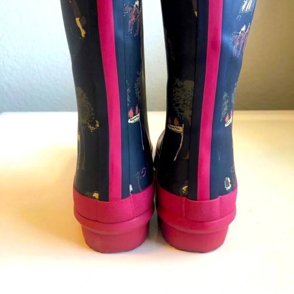NWT JOULES Welly Print Wellies Tall Rain Boots London Scenery Gray/Pink 5
